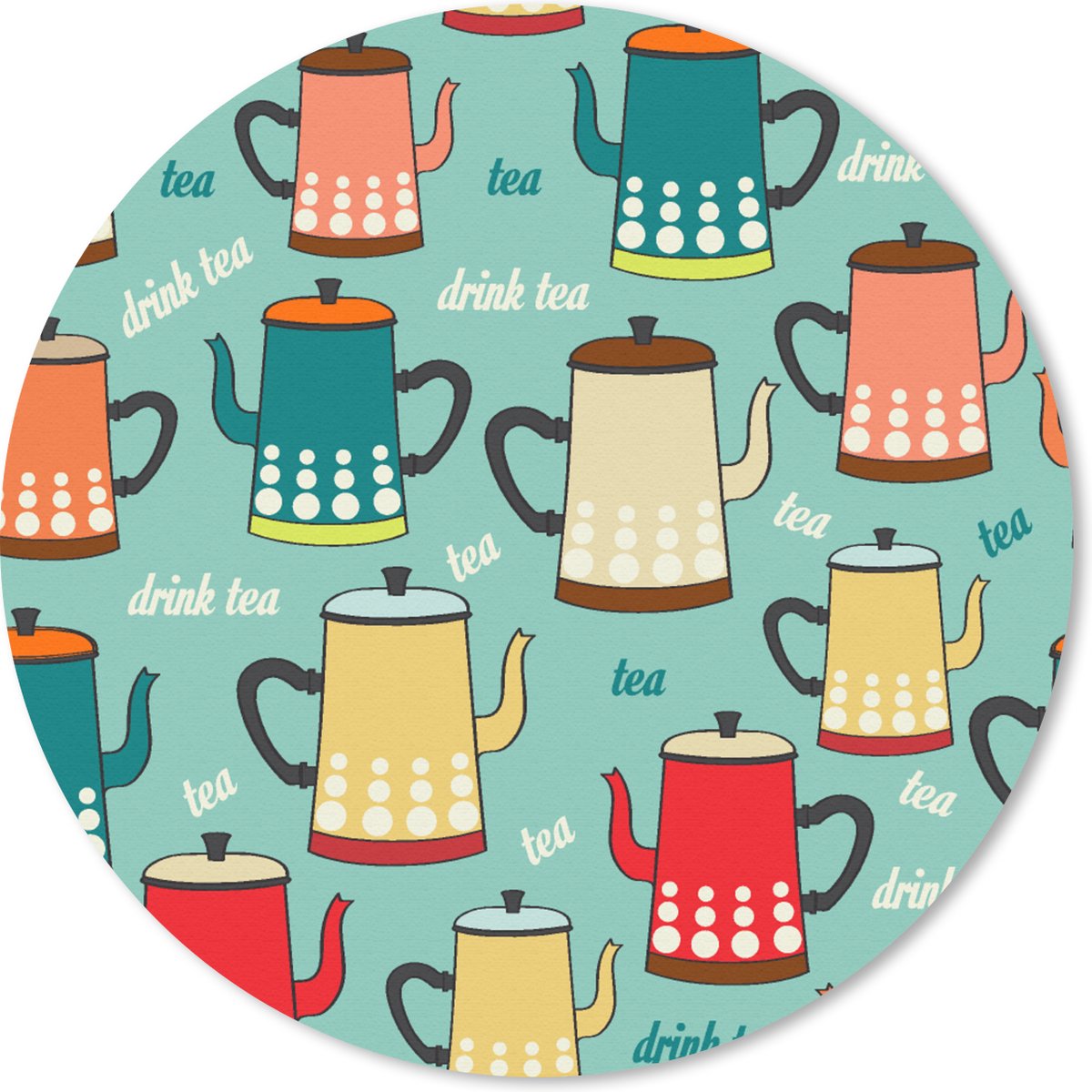 Muismat rond 20x20 cm - Mousepad Patronen - Thee - Theepot - Vintage - Ronde muismatten