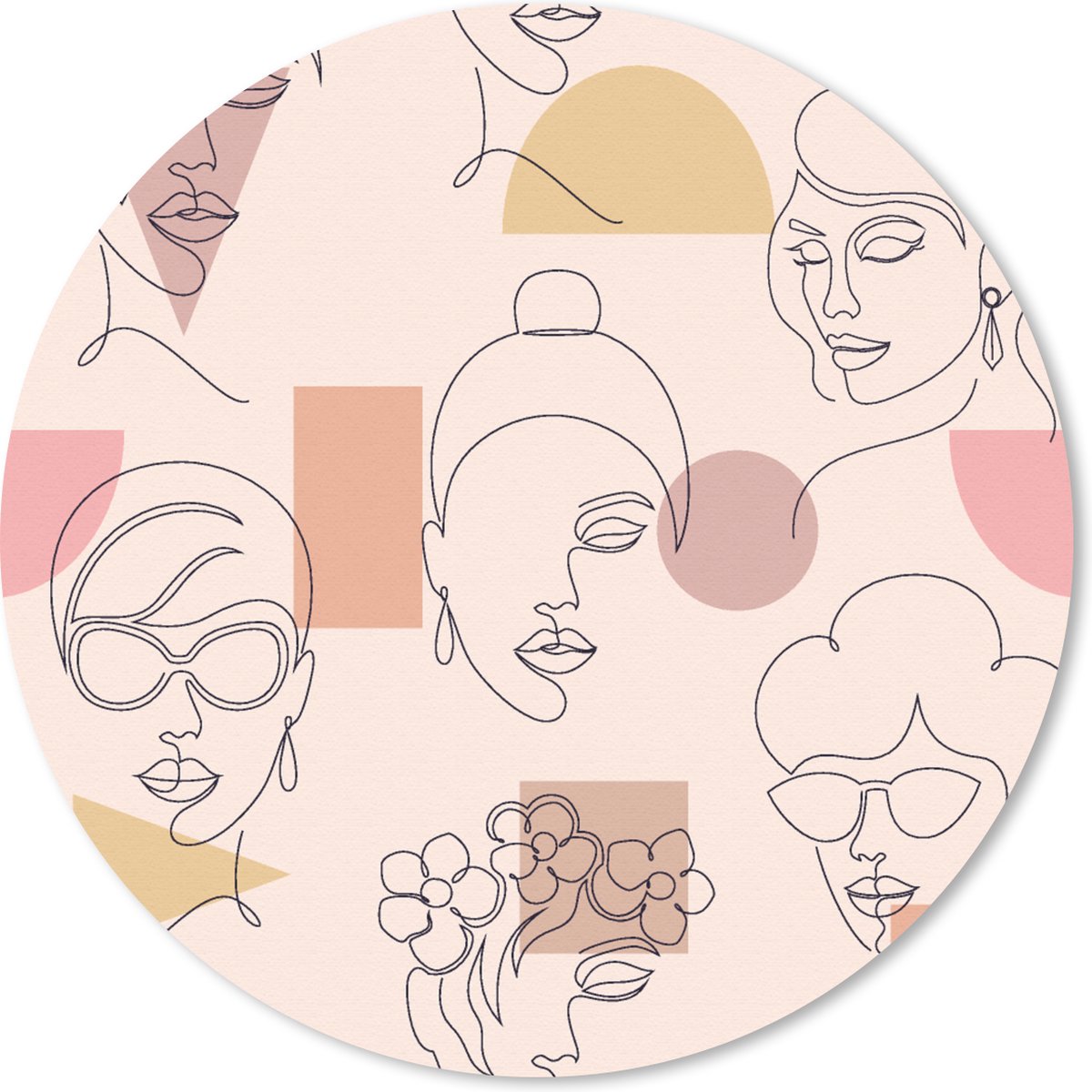 Muismat rond 30x30 cm - Mousepad Line Art - Gezicht - Vrouwen - Patronen - Ronde muismatten