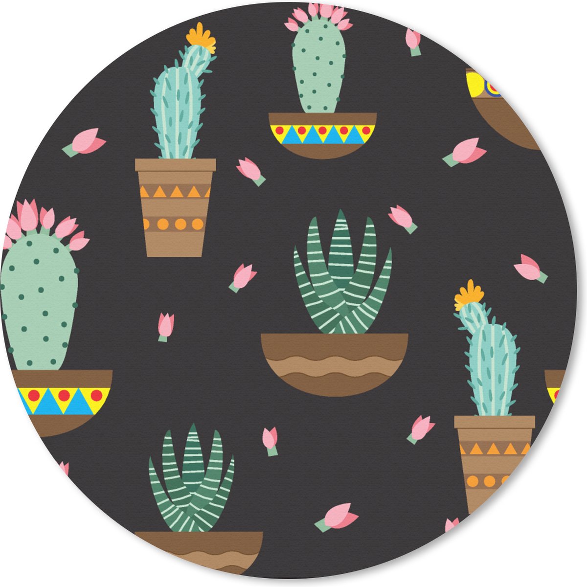 Muismat - Mousepad - Rond - Cactus - Patronen - Planten - 40x40 cm - Ronde muismat - MousePadParadise
