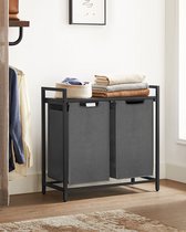 Bol.com MIRA Home - Wasmand - Waszak - Wassorteerder - 2 Vakken - Laundry Basket - Vintage - Grijs - 73x33x72cm aanbieding
