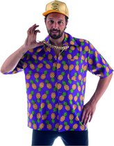 Funny Fashion - Natuur Groente & Fruit Kostuum - Blauw Alles Kananas Tropisch Fruit Shirt Man - Blauw - Maat 48-50 - Carnavalskleding - Verkleedkleding