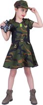 Funny Fashion - Leger & Oorlog Kostuum - Leger Strateeg Kapitein Karin - Meisje - groen,bruin - Maat 140 - Carnavalskleding - Verkleedkleding