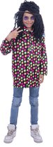 Funny Fashion - Hippie Kostuum - Fluor Flower Power Goes Disco Shirt Kind - Geel, Roze - Maat 116 - Carnavalskleding - Verkleedkleding