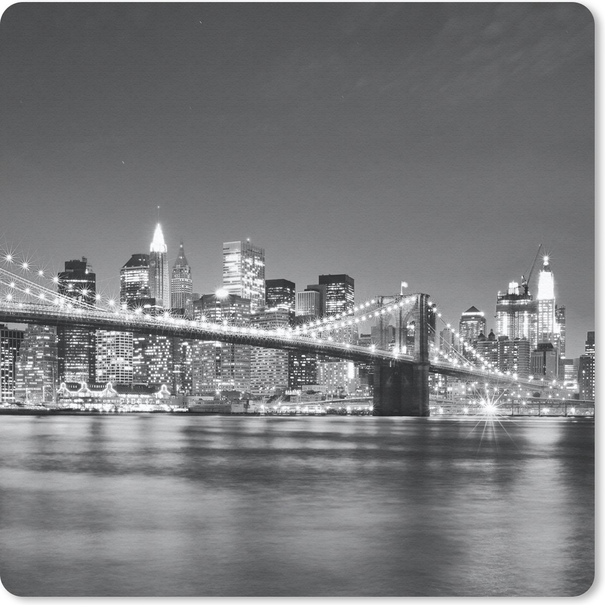 Muismat 30x30 cm - Mousepad New York - Brug - Brooklyn - Zwart wit - Architectuur - Muismatten