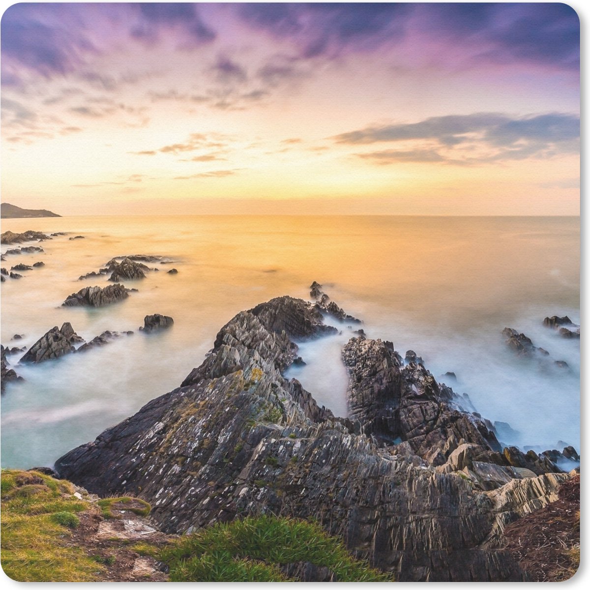 Muismat 20x20 cm - Mousepad Zonsondergang - Horizon - Water - Landschap - Blauw - Muismatten