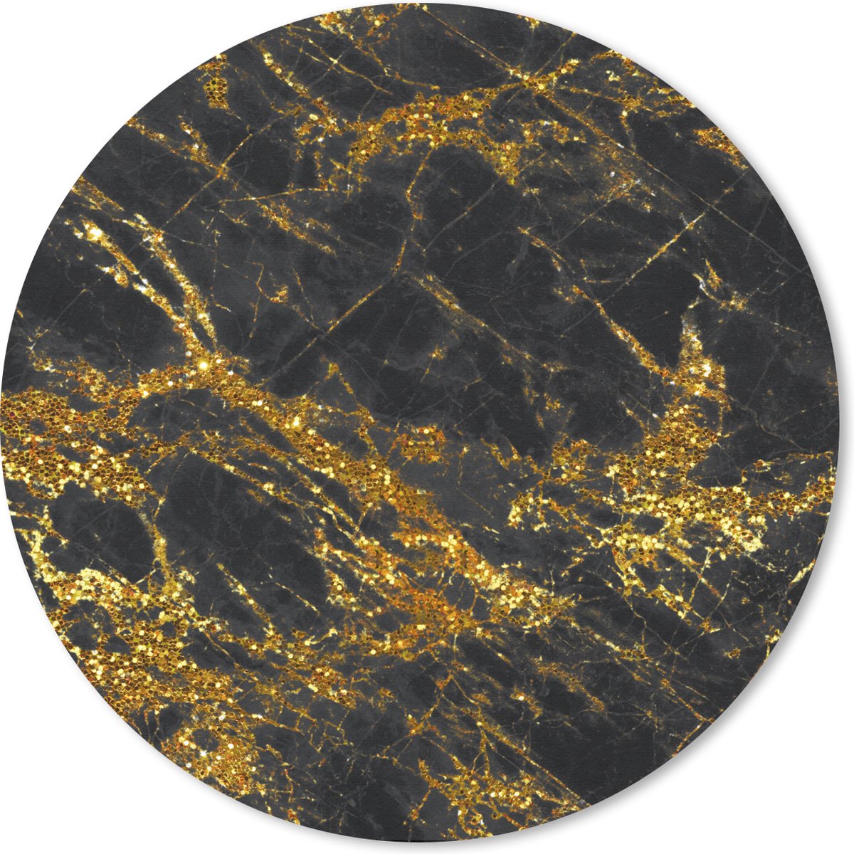 Muismat rond 20x20 cm - Mousepad Marmer - Goud - Zwart - Chic - Ronde muismatten