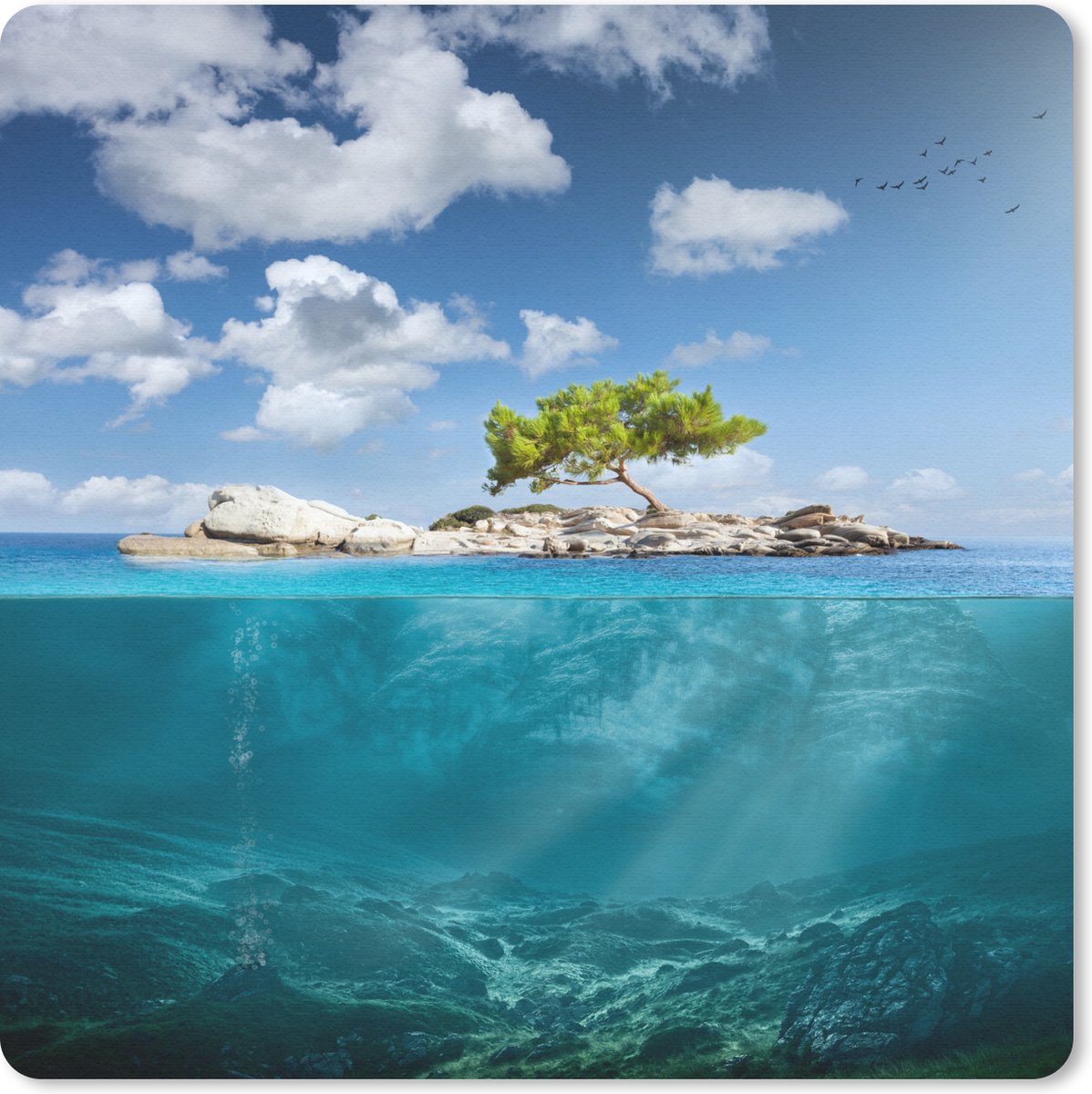 Muismat 30x30 cm - Mousepad Oceaan - Boom - Eiland - Muismatten