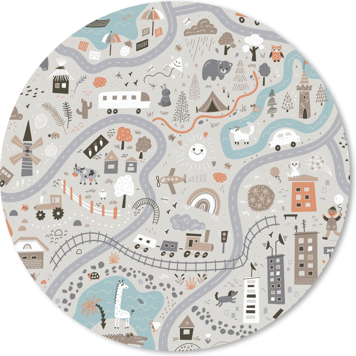Muismat rond 30x30 cm - Mousepad Auto - Kinderen - Stad - Dieren - Ronde muismatten