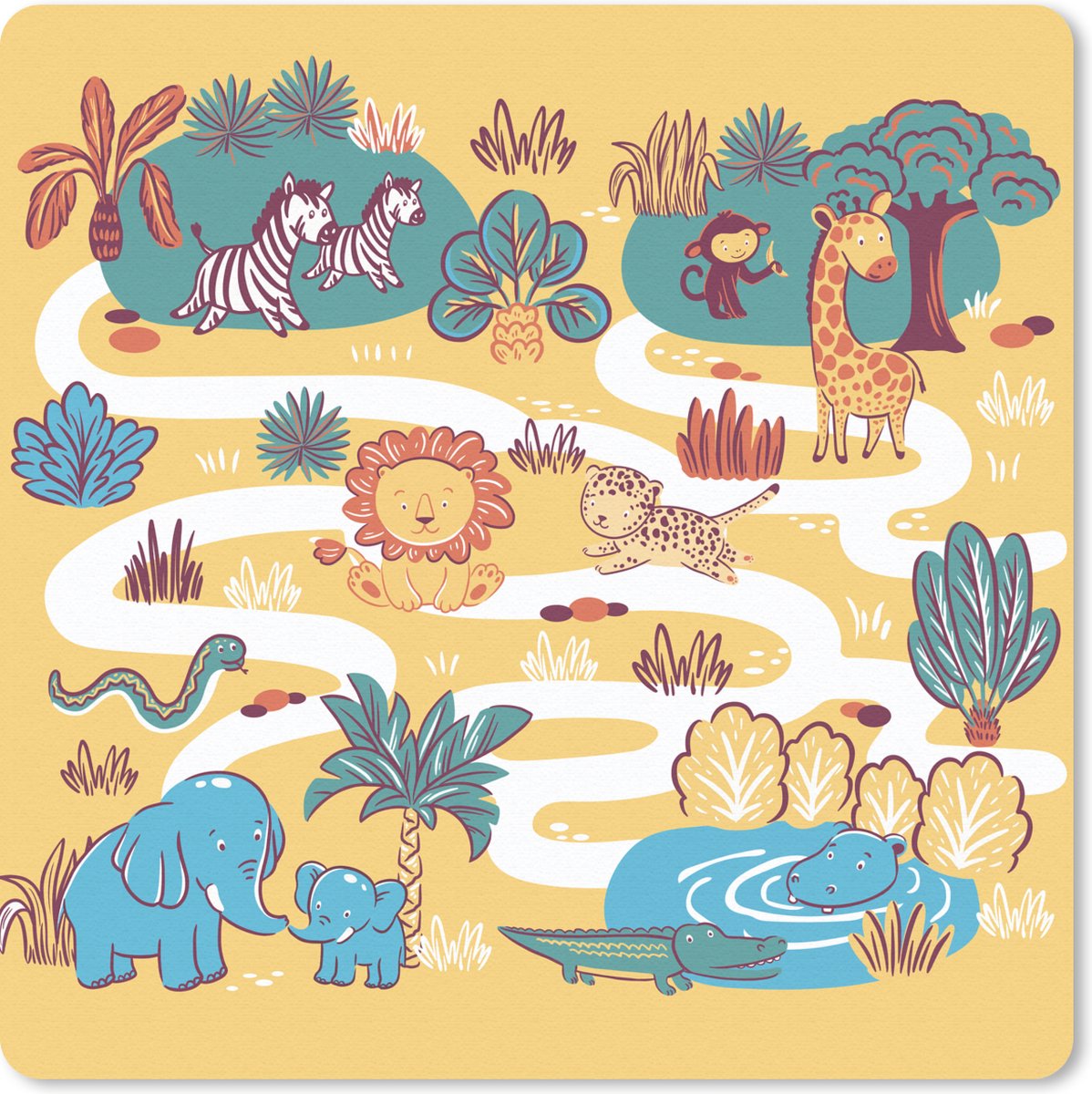 Muismat 30x30 cm - Mousepad Safari - Dieren - Kinderen - Muismatten