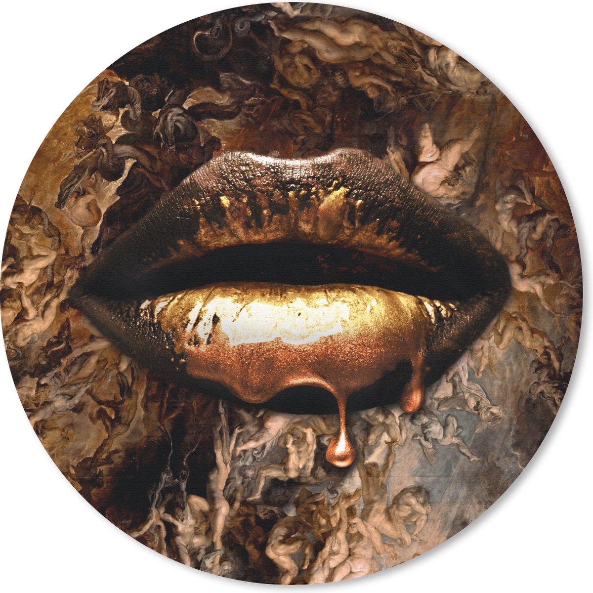 Muismat rond 30x30 cm - Mousepad Goud - Lippen - Luxe - Ronde muismatten