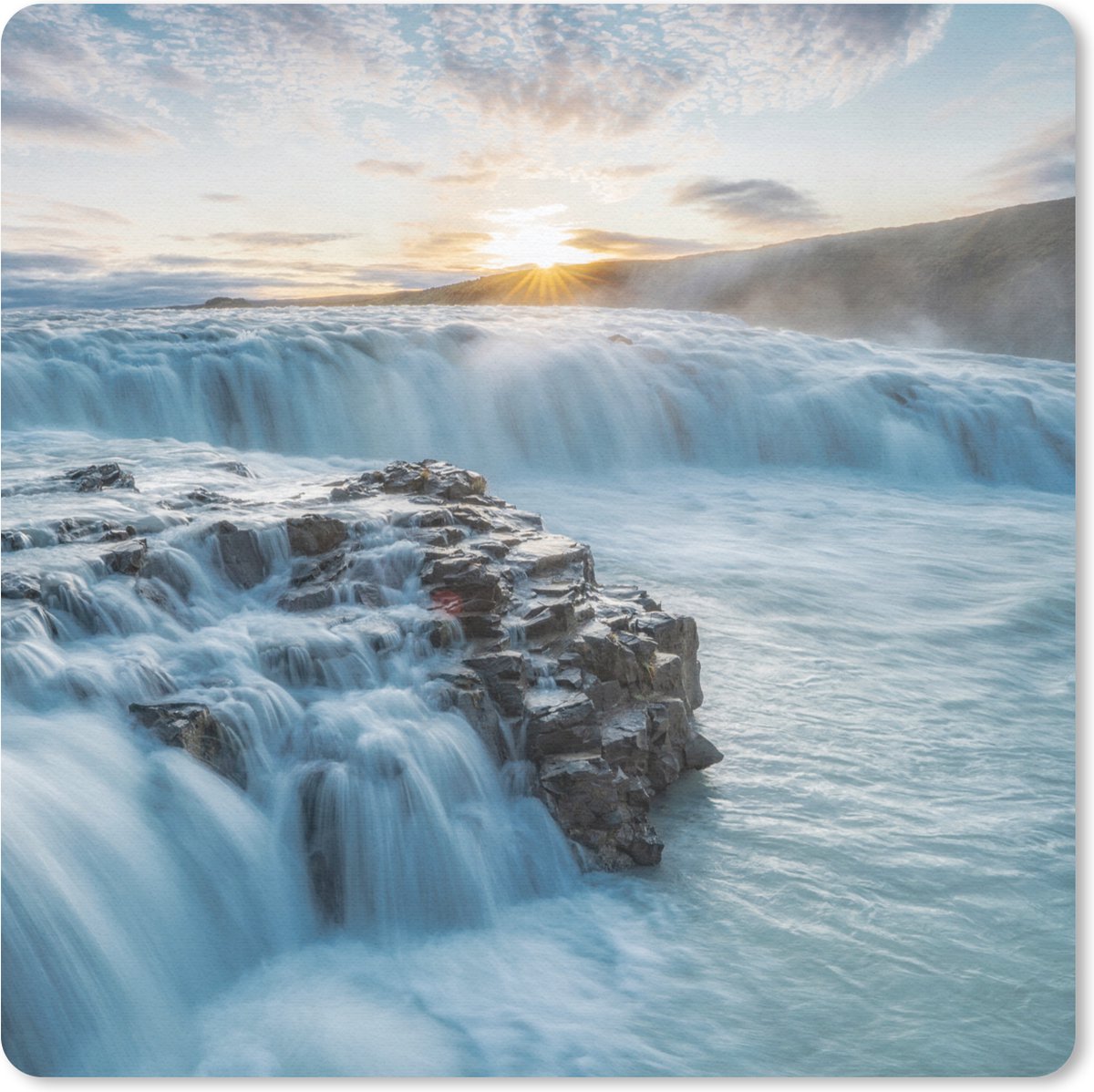 Muismat 30x30 cm - Mousepad Waterval - Water - Stenen - Zon - Natuur - Muismatten