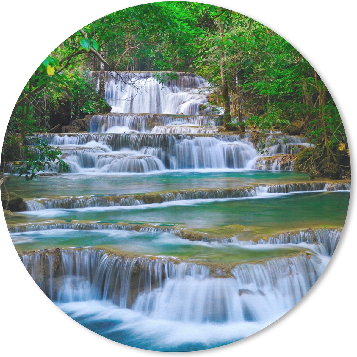 Muismat rond 20x20 cm - Mousepad Waterval - Bomen - Natuur - Water - Jungle - Ronde muismatten