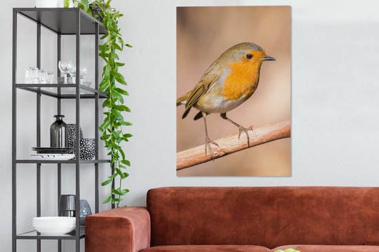 Toile Peinture Vogel - Branche - Rouge-gorge - 80x120 cm - Décoration murale