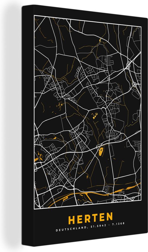 Tableau Peinture Black and Gold et Or - Plan de Ville - Cerf - Allemagne - Carte - Carte - 80x120 cm - Décoration murale