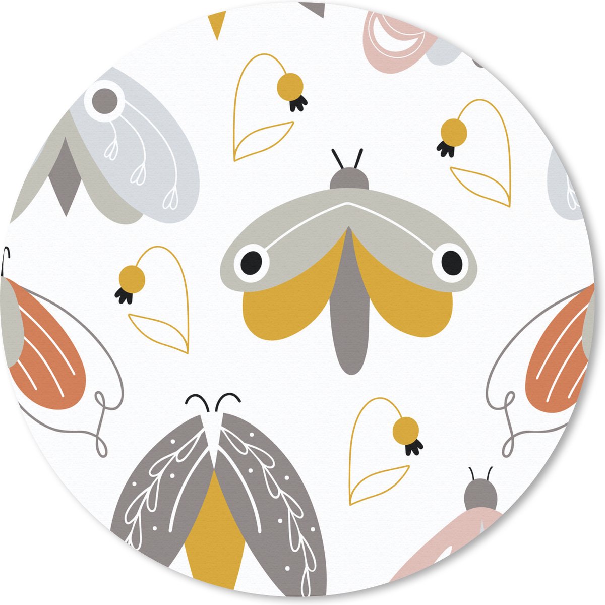 Muismat rond 50x50 cm - Mousepad Patronen - Kinderen - Meisjes - Insecten - Ronde muismatten