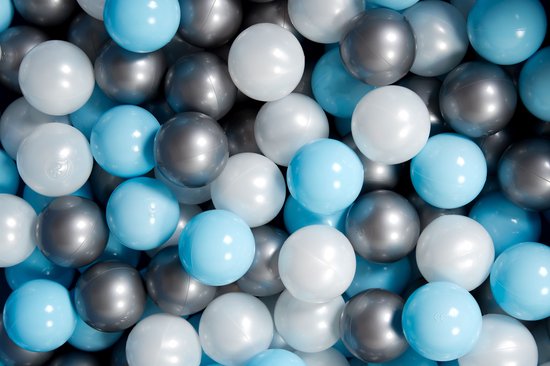 Ballenbak Baby Velvet Blauw - Speelgoed 1 jaar, 2 jaar, 3 jaar - Ballenbad Superzacht - Ballenbakken - Kidsdouche - BPA vrije ballen 200 stuks Ø 7 cm - Lichtblauw, Zilver, Parelmoer van Merkloos — afbeelding 3