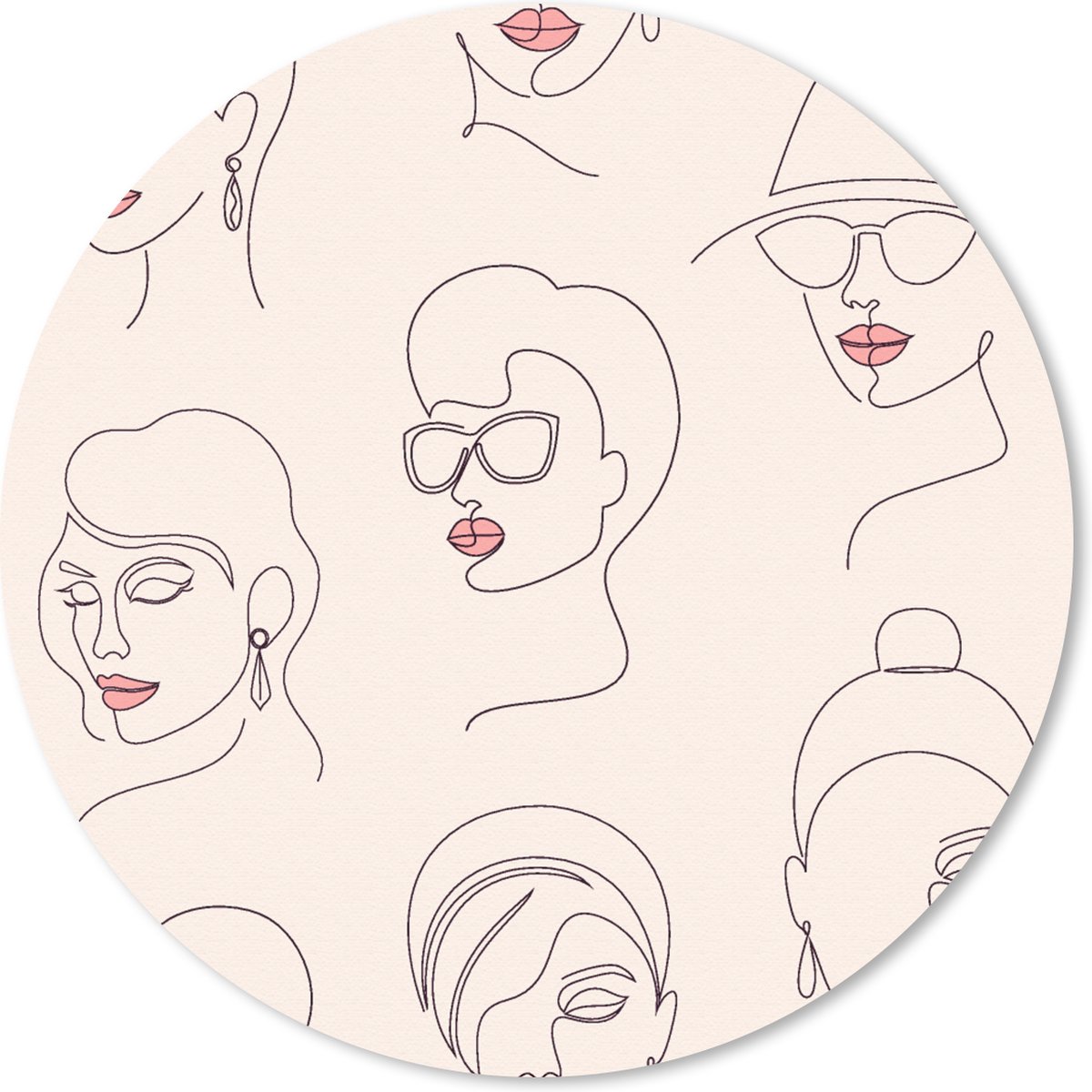 Muismat rond 30x30 cm - Mousepad Vrouw - Line Art - Patronen - Pastel - Ronde muismatten
