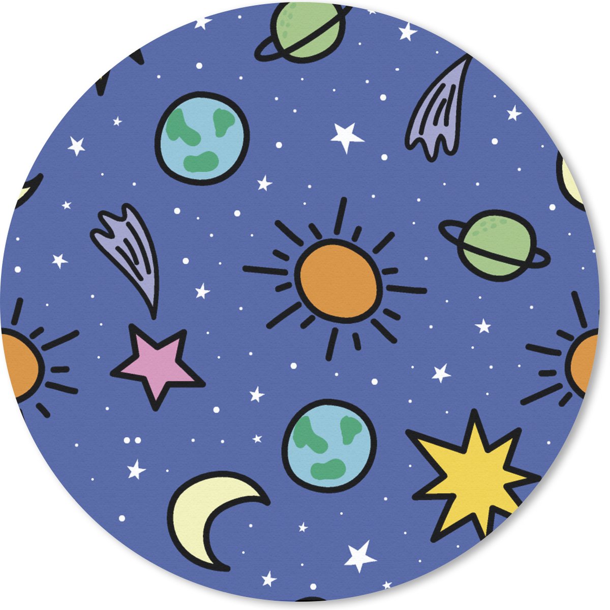 Muismat rond 20x20 cm - Mousepad Planeten - Sterren - Design - Ronde muismatten
