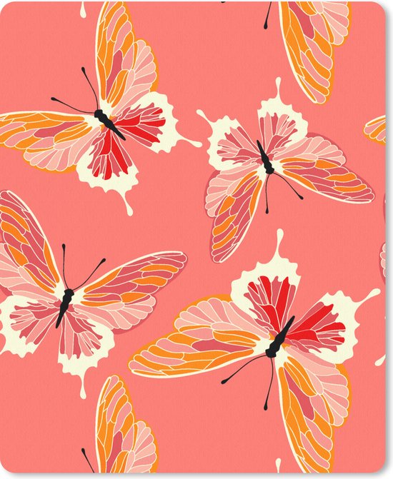 Muismat 19x23 cm - Mousepad Vlinders - Patronen - Roze - Muismatten