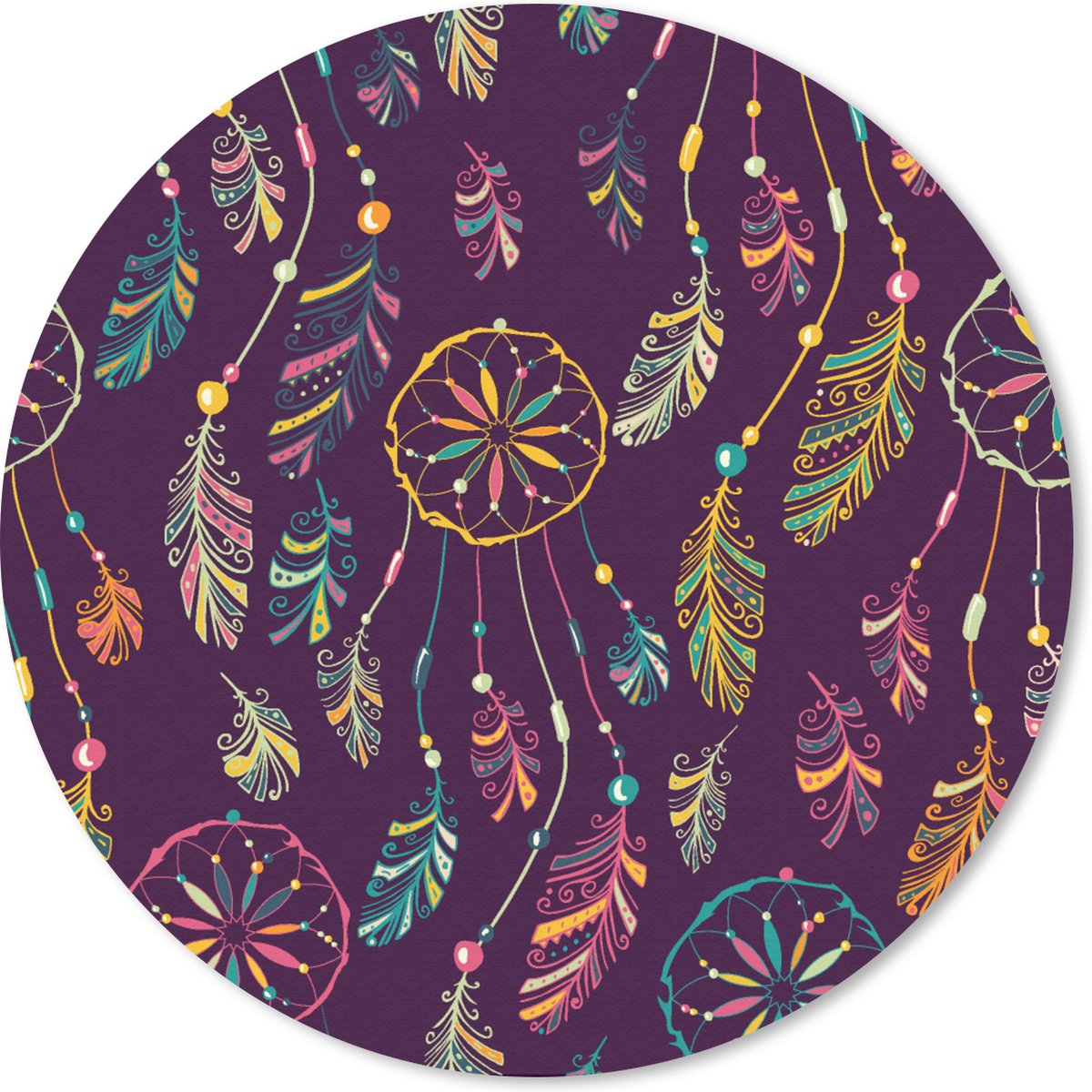Muismat - Mousepad - Rond - Dromenvanger - Veren - Patronen - Regenboog - Boho - 40x40 cm - Ronde muismat