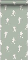ESTAhome papier peint joueurs de football vert menthe grisé - 139505 - 0,53 x 10,05 m