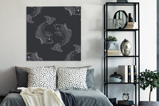 Une illustration sombre de poisson dans un motif 90x90 cm - Tirage photo sur toile (Décoration murale salon / chambre)