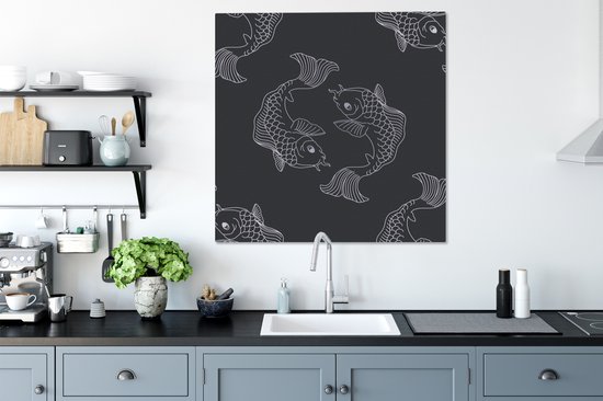 Une illustration sombre de poisson dans un motif 90x90 cm - Tirage photo sur toile (Décoration murale salon / chambre)