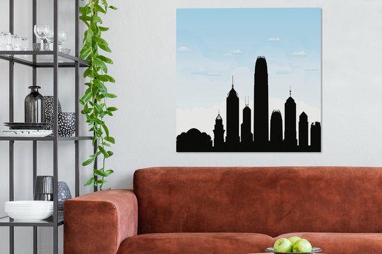 Illustration de la silhouette de Hong Kong sous un ciel bleu clair 90x90 cm - Tirage photo sur toile (Décoration murale salon / chambre)