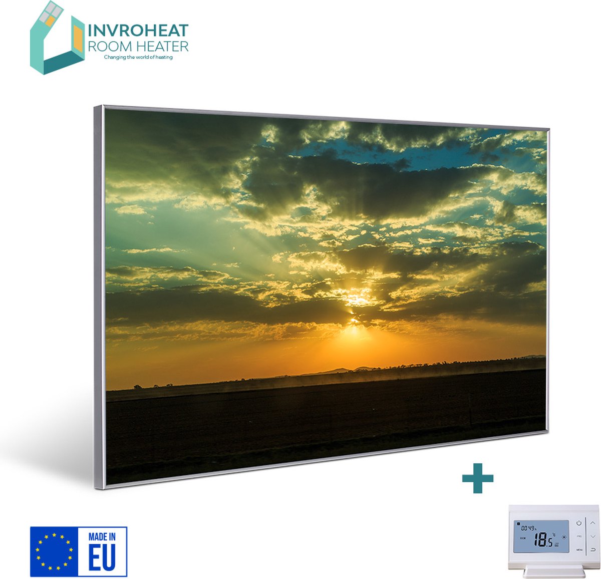 IHWS2022-2635-DIS - Infrarood paneel - 915x610mm - Sunset in South Africa, Display thermostaat