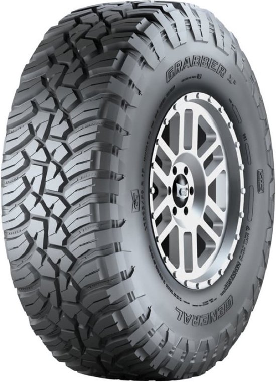 General Tire Grabber X3 band met een zilverkleurig velg met een kruisspaakontwerp.
