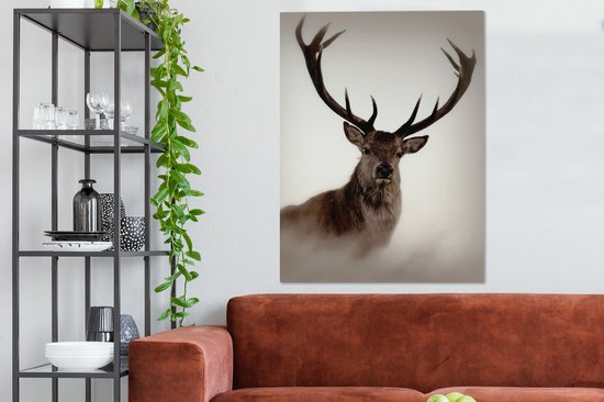 Tableau Peinture Portrait - Cerf - Bois - 90x120 cm - Décoration murale