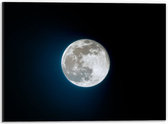 WallClassics - Dibond - Maan in Blauw/Zwarte Lucht - 40x30 cm Foto op Aluminium (Met Ophangsysteem)
