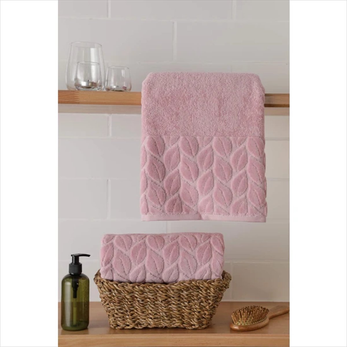 Handdoek - Hazal - ZuzuHome - 100% Katoen - 50x90 cm - Roze - 1 stuk