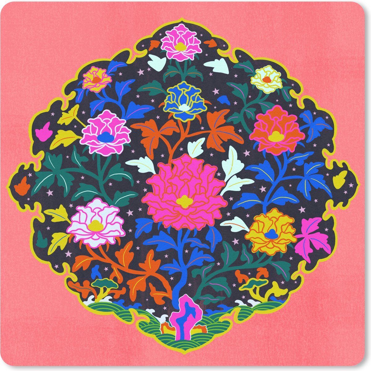 Muismat 30x30 cm - Mousepad Bloemenkrans - Regenboog - Design - Muismatten