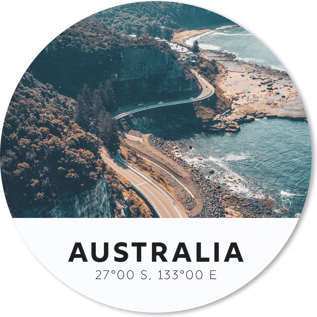 Muismat rond 40x40 cm - Mousepad Australië - Zee - Wegen - Ronde muismatten