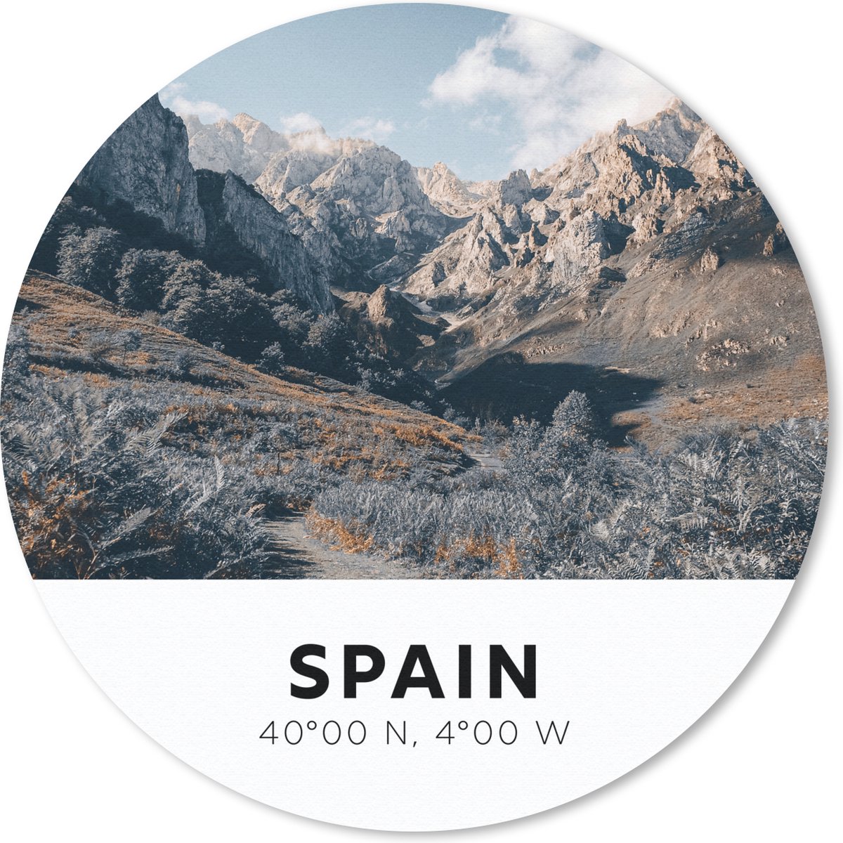 Muismat rond 50x50 cm - Mousepad Spanje - Bergen - Wolken - Ronde muismatten