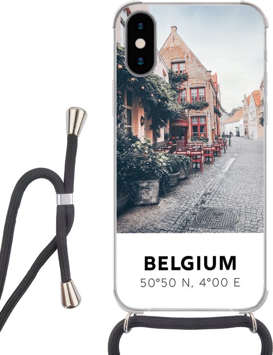 Hoesje met koord iPhone X - België - Café - Terras - Rood - Siliconen -  Crossbody -... | bol.com