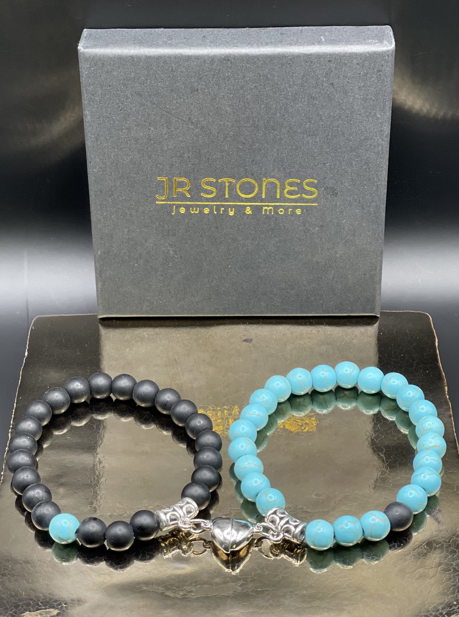 JR Stones | Armband set met magneet | Koppel armband | Kralen armband | Blauw | Turqouise | Zwart | Armband dames | Armband heren | Vriendschaps armband | Voor hem | Voor haar