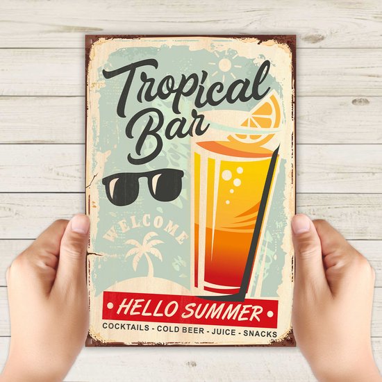 Spreukbord - Tropical Bar - Hout - Vintage - Grappig - Humor - Bord - Tekstbord - Wandbord - Wanddecoratie - Muurdecoratie - Woonkamer - Om Aan De Muur Te Hangen