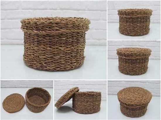 MALICK L - Halfhoge ronde mand wit - plat deksel met dop - Mon Bazar MALICK L - Halfhoge ronde mand wit - plat deksel met dop - Mon Bazar