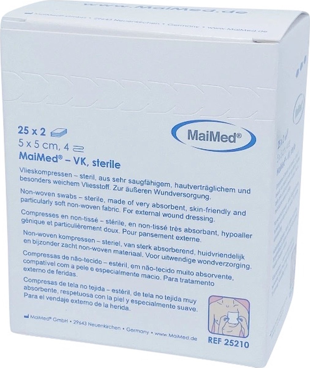 Goedkoopste MaiMed non-woven steriele gaascompressen 5cm x 5cm per 2 stuks steriel verpakt 25x2