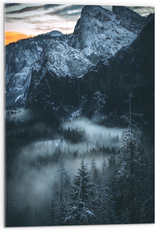 WallClassics - Acrylglas - Hoge Bergen boven de Bomen uit - 50x75 cm Foto op Acrylglas (Wanddecoratie op Acrylaat)