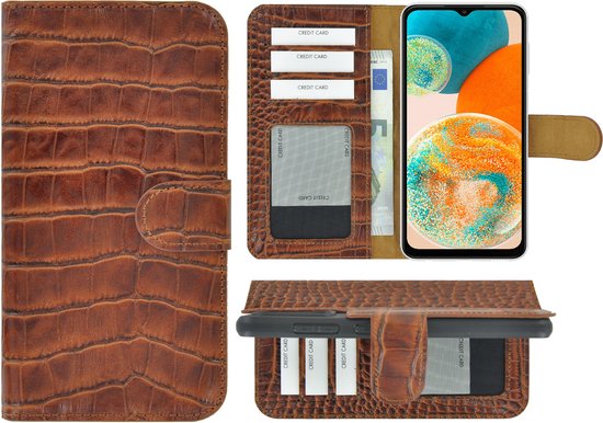 Samsung Galaxy A23 Case - Bookcase Case - Samsung A23 5G Wallet Book Case Cuir Cuir Croco Cannelle Brun Couverture