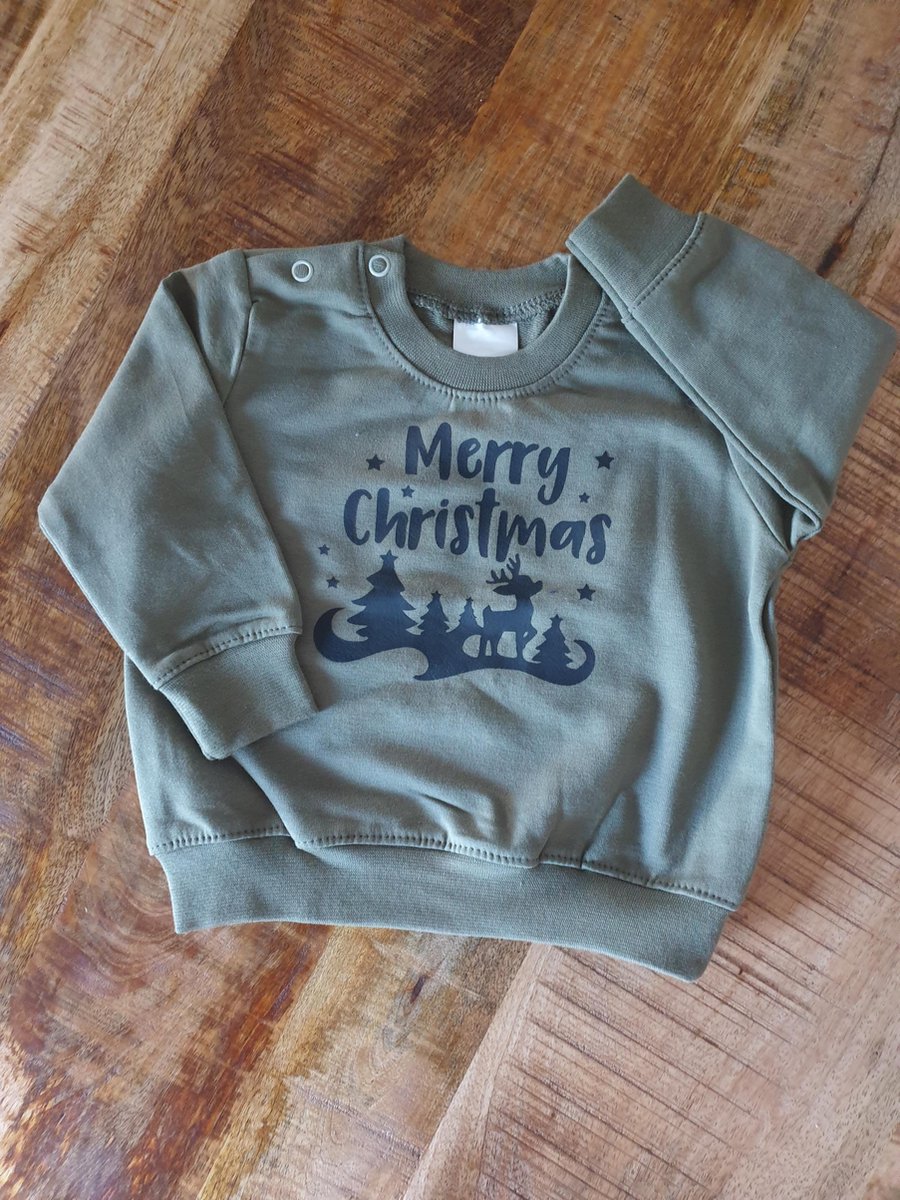 Trui Merry Christmas, maat 68 groen