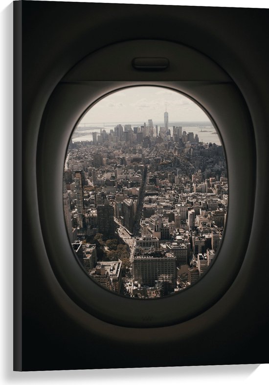 WallClassics - Canvas  - Uitzicht over Wereldstad vanuit Vliegtuig - 60x90 cm Foto op Canvas Schilderij (Wanddecoratie op Canvas)
