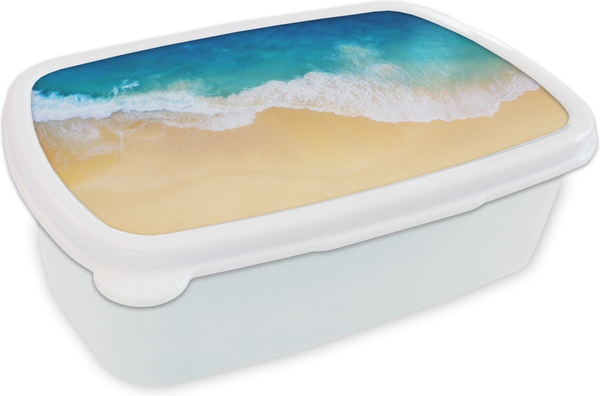 Broodtrommel Wit - Lunchbox - Brooddoos - Strand - Zee - Golf - Zand - 18x12x6 cm - Volwassenen