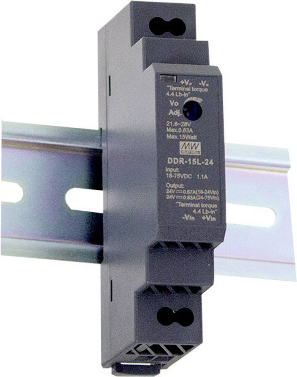 Mean Well DDR-15G-12 DIN-rail DC/DC-converter 12 V/DC 1.25 A 15 W Aantal uitgangen: 1 x Inhoud: 1 stuk(s)