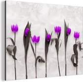 Wanddecoratie Metaal - Aluminium Schilderij Industrieel - Bloemen - Tulpen - Paars - 40x30 cm - Dibond - Foto op aluminium - Industriële muurdecoratie - Voor de woonkamer/slaapkamer