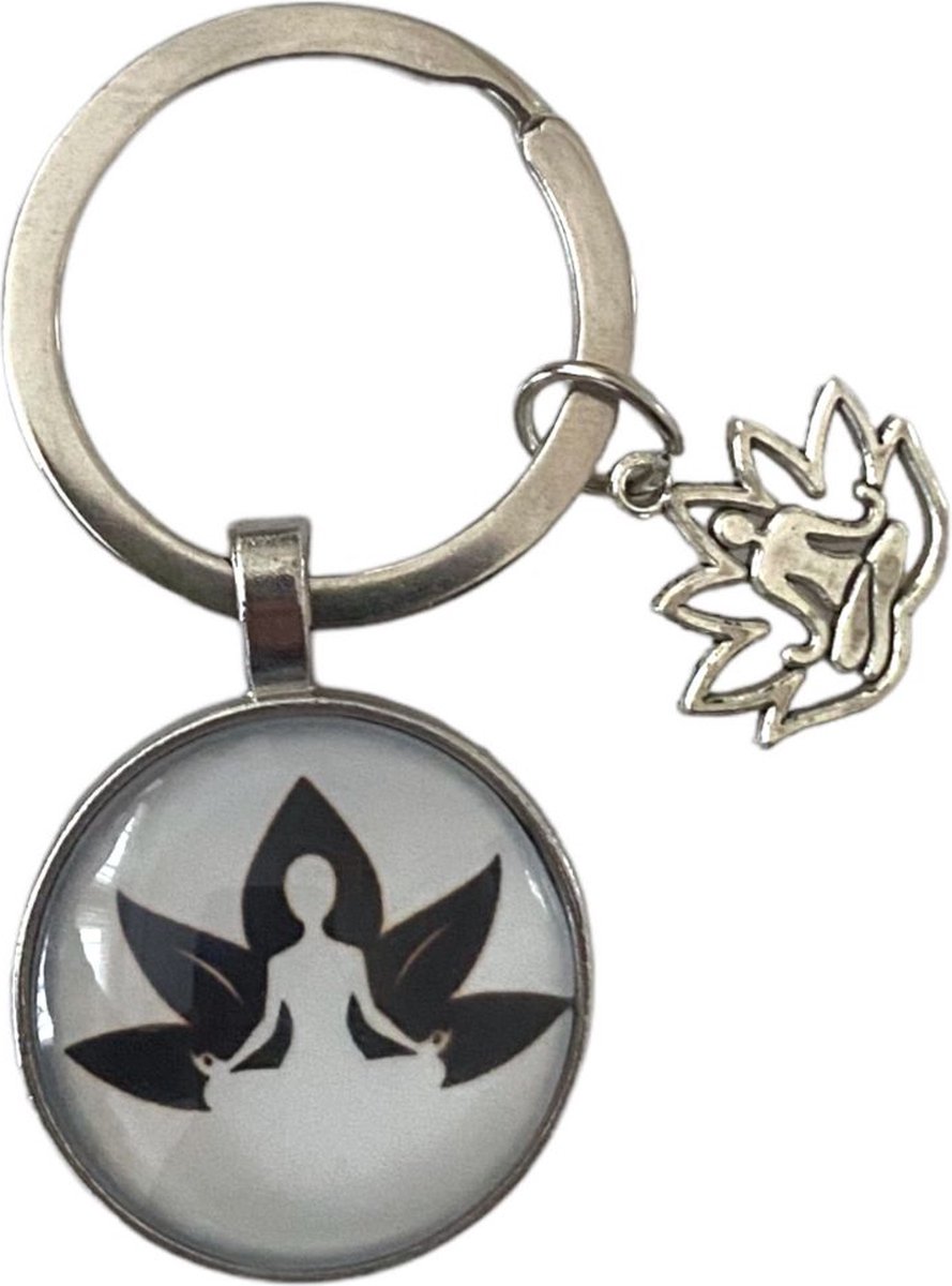 Sleutelhanger Zwart & Wit - Lotus Bloem - Yoga - Buddha - Lucky Charm