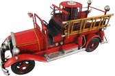 Decoratie Brandweerauto - Miniatuur 36x15x17cm - Rood- Modelauto - Blikken brandweerwagen- IJzer